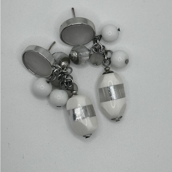 White and Silver-Tone Cluster Earrings CHICOS - Picture 4 of 4